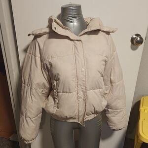 Forever 21 Light Beige/Cream Puffer Jacket With Hood